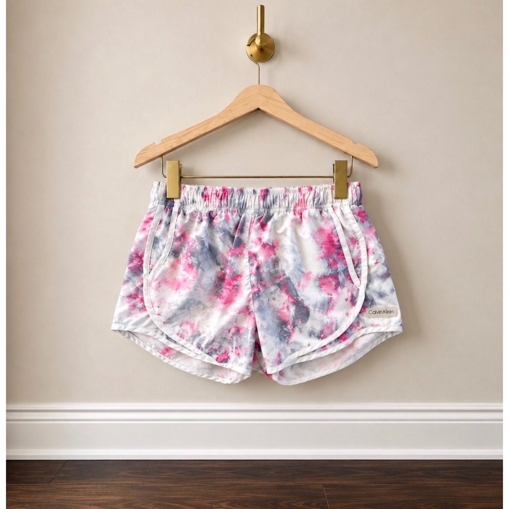 Calvin Klein Performance Pink Grey Tie Dye Running Shorts Womens XS Pockets